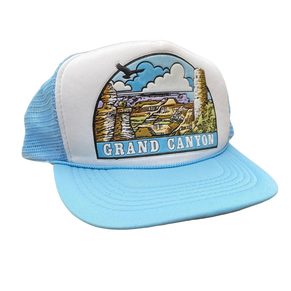 Vintage Grand Canyon Snapback Trucker Foam Mesh Hat Light Blue White Graphics